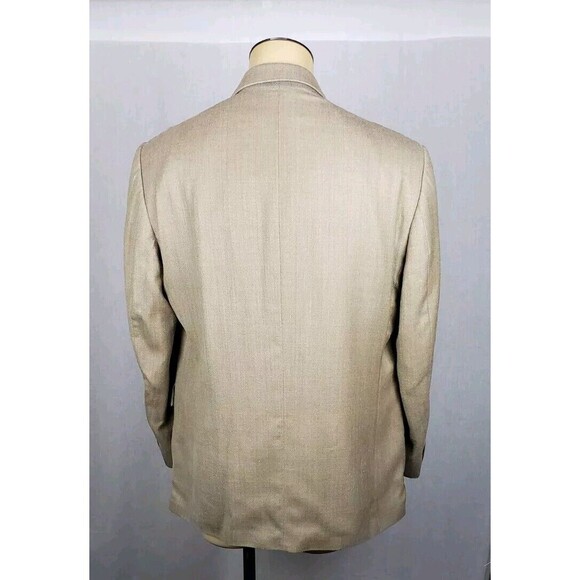 Oscar de la Renta Silk Wool Blend Tan Pinstriped Blazer Sport Jacket Mens 44L - Picture 2 of 8